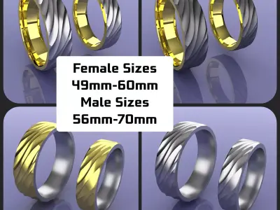 Collection of Wavy Wedding Rings - All Sizes  3D print model