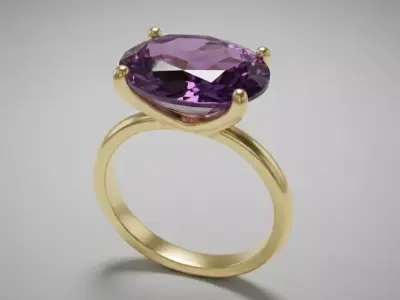 Gold Ring Oval Cut Amethyst Solitaire Jewelry 3D Model 3D print model