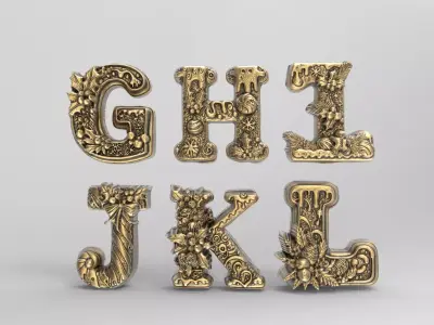 Alphabet christmas decor G to L 3D print model