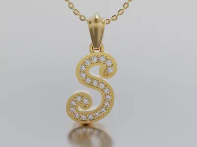 Letter S gold logo with diamond in middle 3D print model