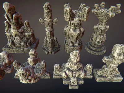 Jungle sculptures Low-poly 3D model