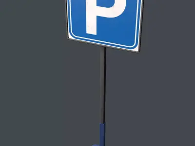 Low poly 3D parking signpost Low-poly 3D model