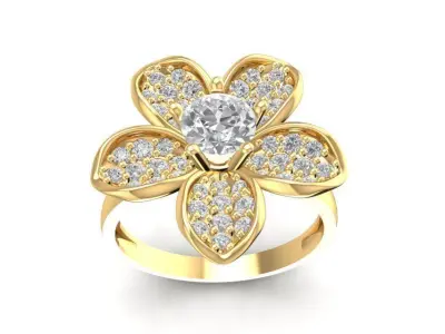 Elegant Five Petal Flower Diamond Ring for Women 1972 3D print model