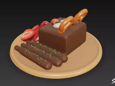 Pretzel Chocolate Plate Low-poly 3D model