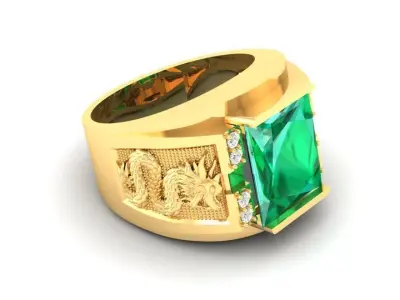 Luxury Square Emerald Men Signet Ring  196 3D print model
