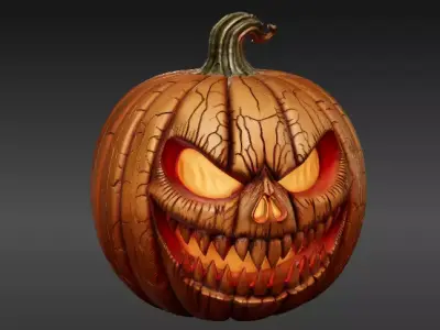 Fierce Grin Jack-O -Lantern Scary 3D Pumpkin Model Print-Ready Low-poly 3D model