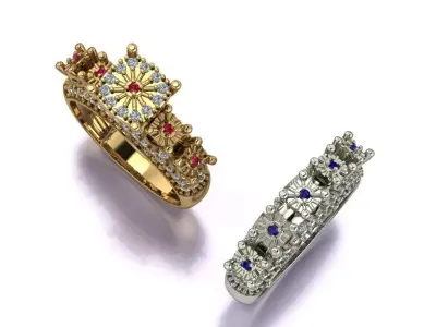 Couples Ring set Jewelry model - Royal Bloom for him and her 3D print model