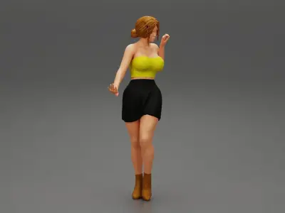 Pretty girl wearing a mini skirt and boots 3D print model