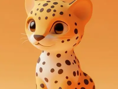 Cute Cheetah Cub 3D Cartoon Animal Big Eyes Spots Low-poly 3D model