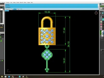 Luxury Diamond Lock Pendant for Jewelry Design  3949 3D print model