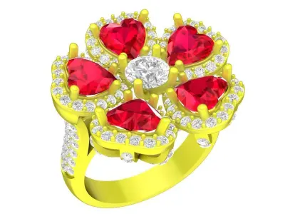 A7747 Luxury Heart Diamond Women Cocktail Ring 3D Model 3D print model