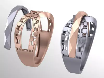 Two gold piece facet fusion ring 3D print model