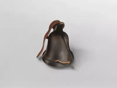 Rustic Cast Iron Hanging Bell with Leather Strap 3D model