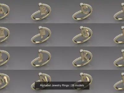 Alphabet Jewelry Rings 3D Model Pack