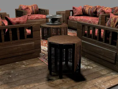 Old Ottoman Sofa Set v1 3D model