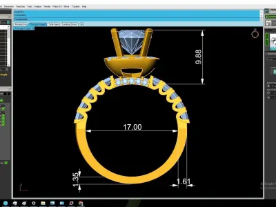 Luxury Halo Baguette Engagement Ring for Women 3224 3D print model