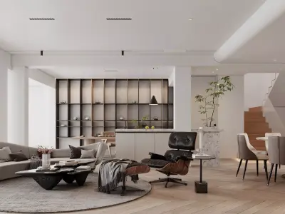 Modern living room dining room interior scenes 370 3D model