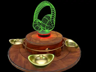 Chinese gold ingot neon headphone  3D model