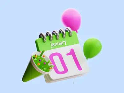 Happy New year 3D Illustration Low-poly 3D model