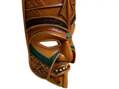 Detailed Polynesian Wooden Tiki Mask Low-poly 3D model