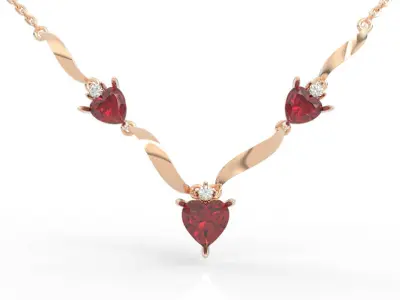 Romantic Three Heart Gemstone V-Necklace 3D print model