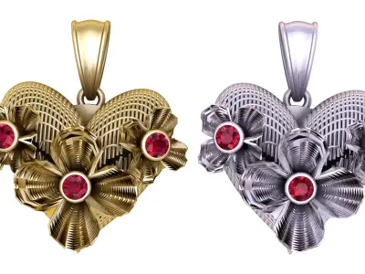 Golden Floral Heart Pendant  3D print model