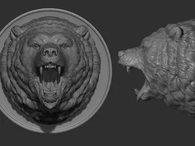 Grizzly bear grin roar 3D print model