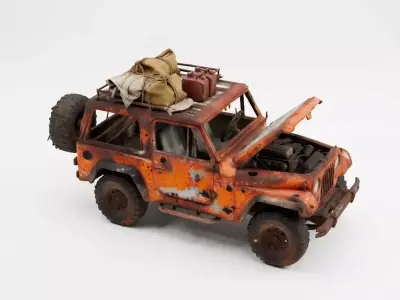 Destroyed Expedition Jeep 3D Model - Post-Apocalyptic Wreck Low-poly 3D model