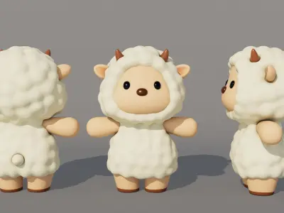 Rigged Cartoon Sheep Low-poly 3D model