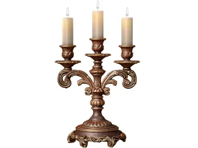 Wooden carved gilded Aged Candle Holder Rustic Candlestick  3D model