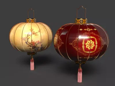 Chinese red lantern  Low-poly 3D model 5