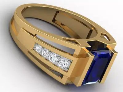 blue sapphire  mens ring  3D print model