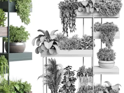 Standing metal shelf with a set of plants 3D model