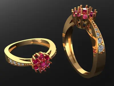Women Ring 36 light weight diamond cluster engagement ring 3D print model