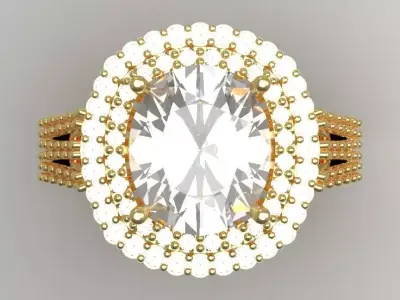 Elegant Gold Ring with oval Central Gemstone  3D print model