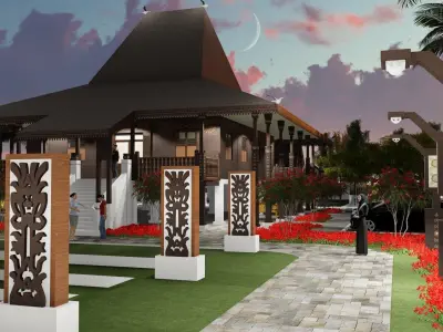 Indonesia traditional house in province of Bengkulu Low-poly 3D model