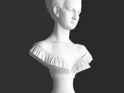 Classical Marble Bust Serene Female Figure Ruffled Collar Low-poly 3D model