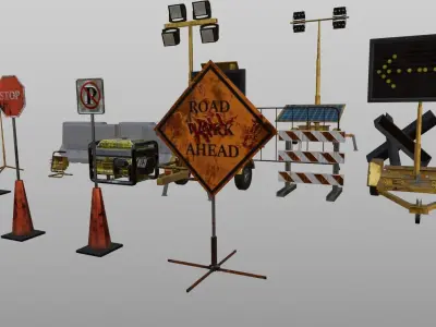 Road Work Construction Equipments 3D model