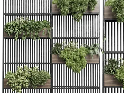 Stand metal shelf with wall plant - hanging plants balcony  Low-poly 3D model