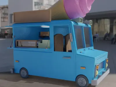 Low Poly Ice Cream Truck Low-poly 3D model