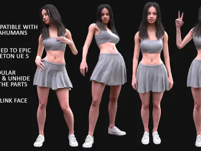Woman - Summer Outfit 4 - Modular - Rigged Low-poly 3D model