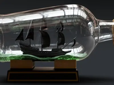 Pirate Ship in a Bottle 3D model