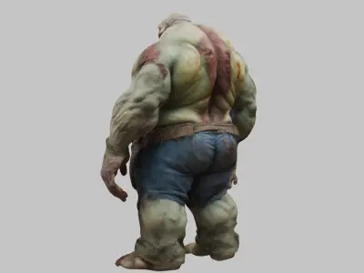 A massive muscular rotten zombie Low-poly 3D model