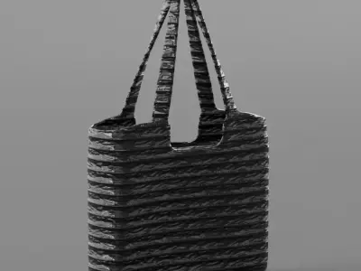 Black Ribbed Glossy Tote Bag 3D model