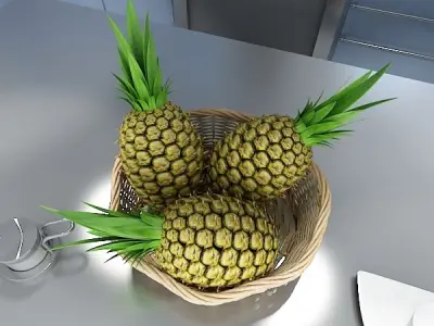 Pineapples in Wicker Basket 10 3D model