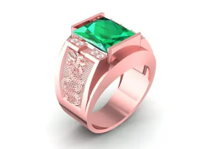 Luxury Square Emerald Men Signet Ring  196 3D print model