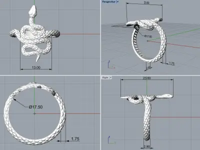 High jewelry Snake ring 2025 R42 16-20 sizes 3D print model 3D print model