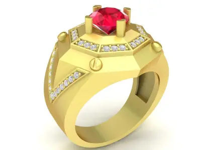 Luxury Geometric Gemstone Ring for Men  3413 3D print model