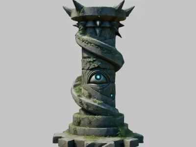 dark ancient sci fi Pillar Column Medieval Stone Low-poly 3D model