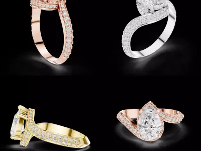 Luxury Pave Solitaire Diamond Ring CAD Designs for Gold Silver 3D print model